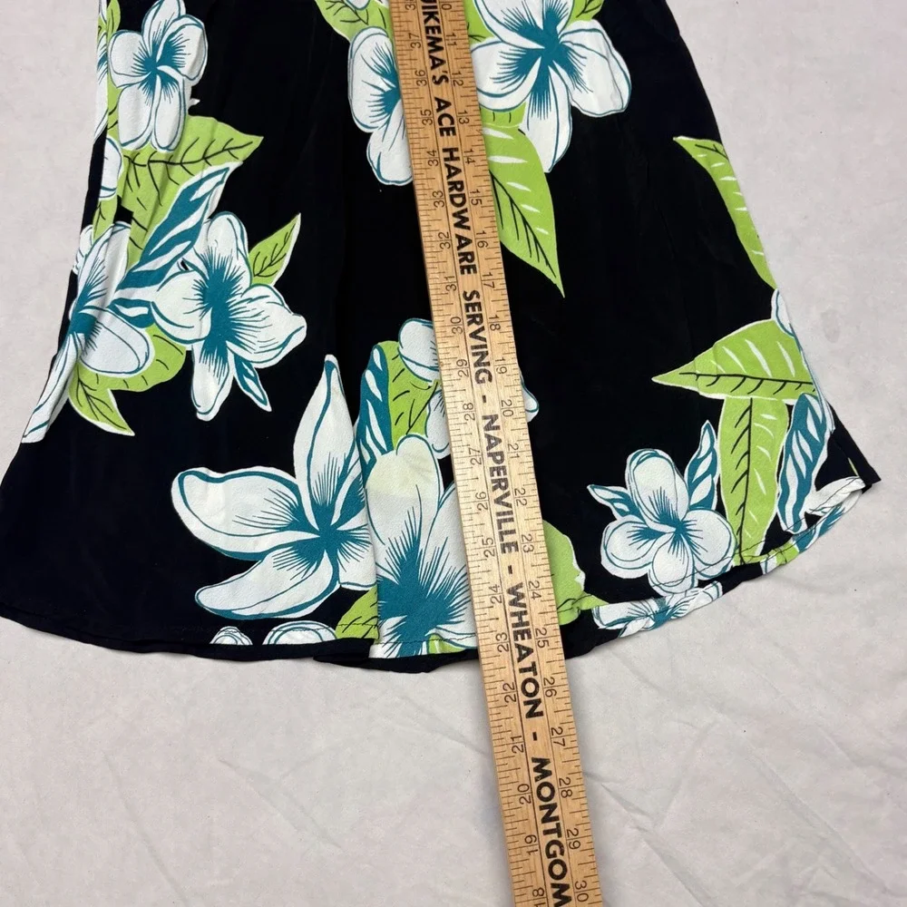 Acorn Floral Midi Skirt Black Tropical Plumeria Rayon Size 2